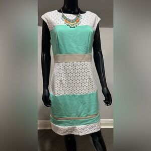 Studio one NY mint color block shift dress embroidered lace sz 8